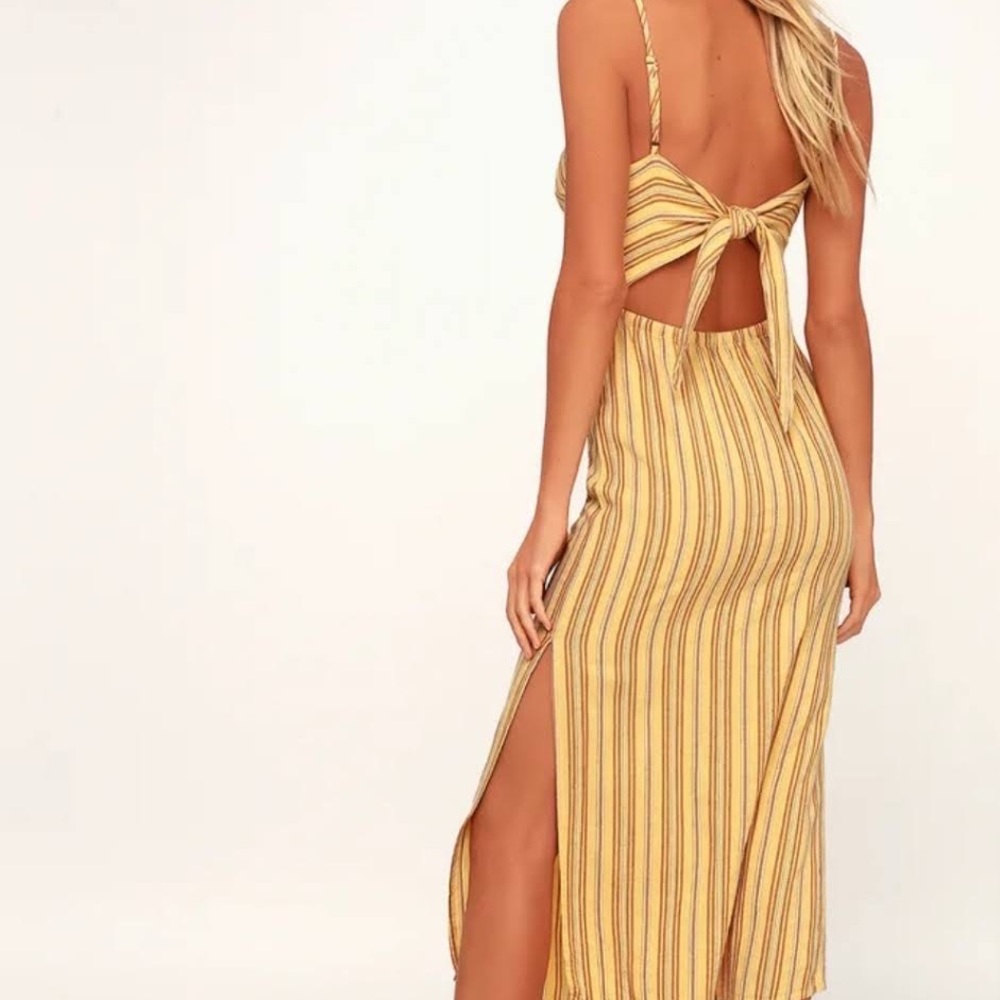 Lulu’s Yellow Striped Tie-Back Midi Dress